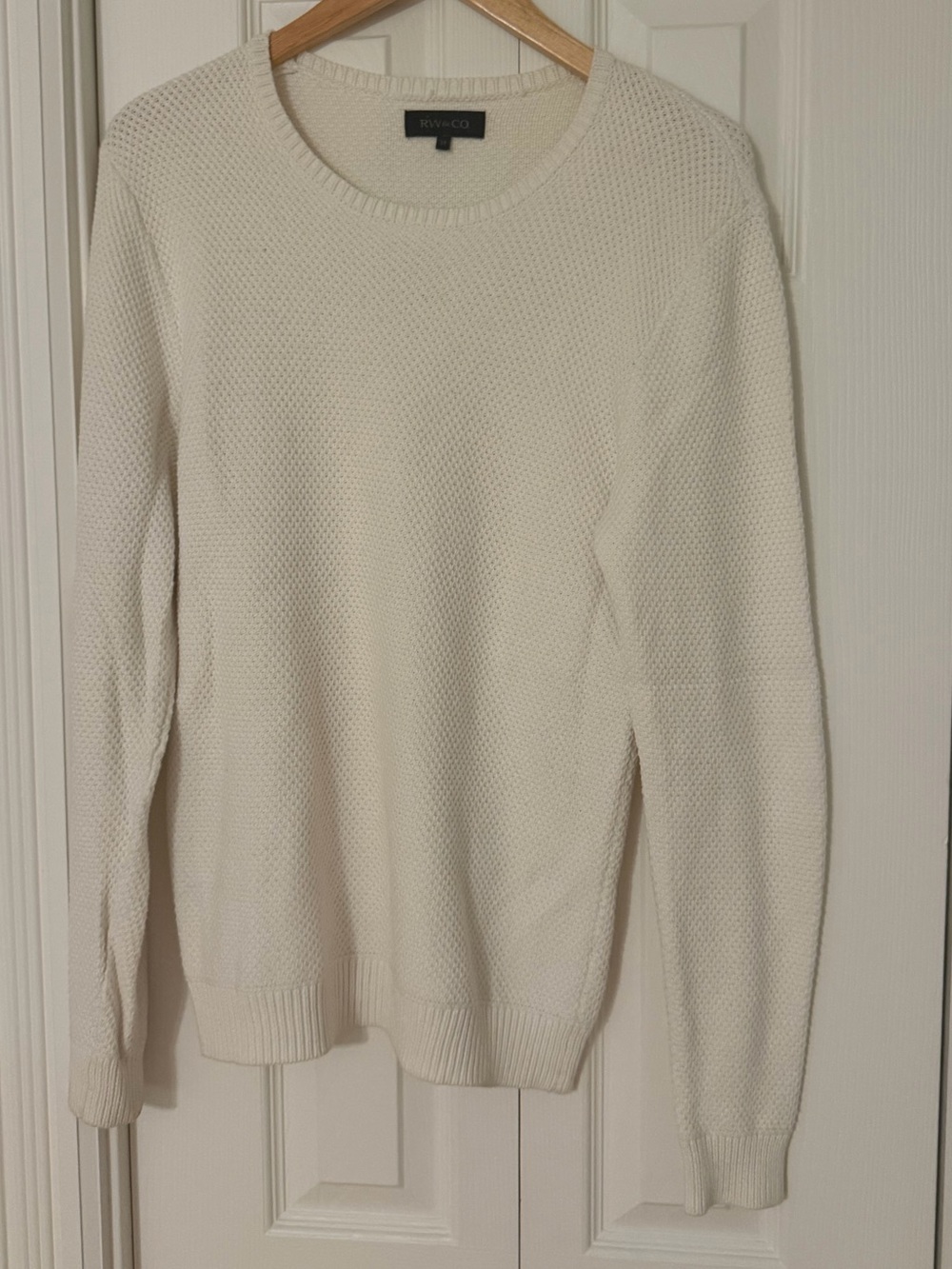 RW&CO Men’s Cream Textured Knit Crewneck Sweater Size Small